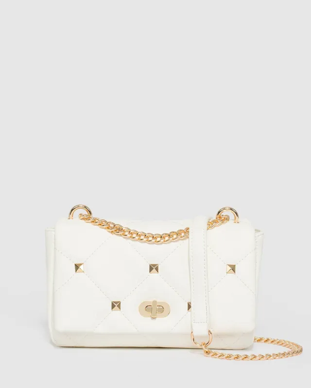 White Claire Quilt Crossbody Bag sold by Collete Hayman