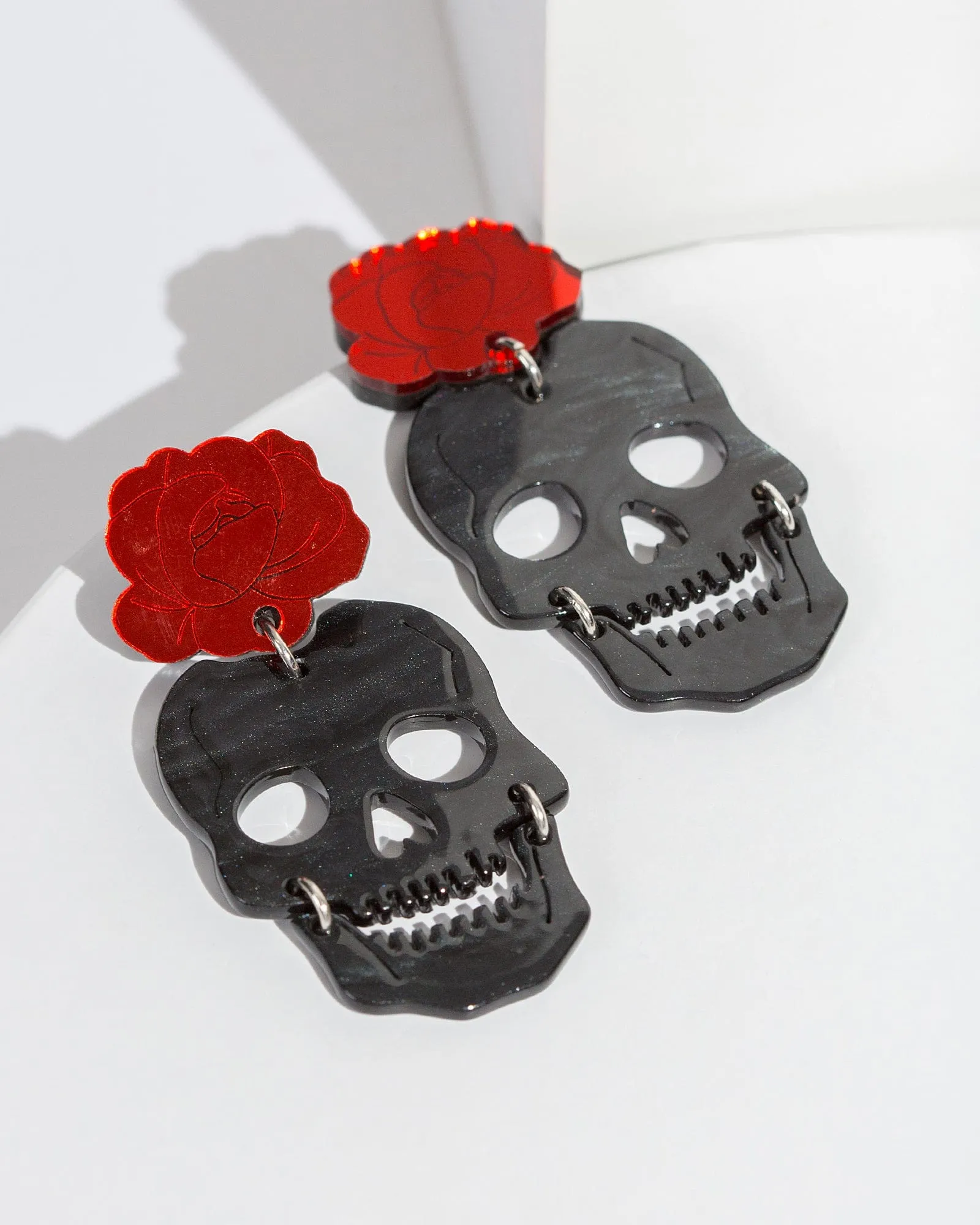 Black Skull Face Rose Earrings sold by Collete Hayman