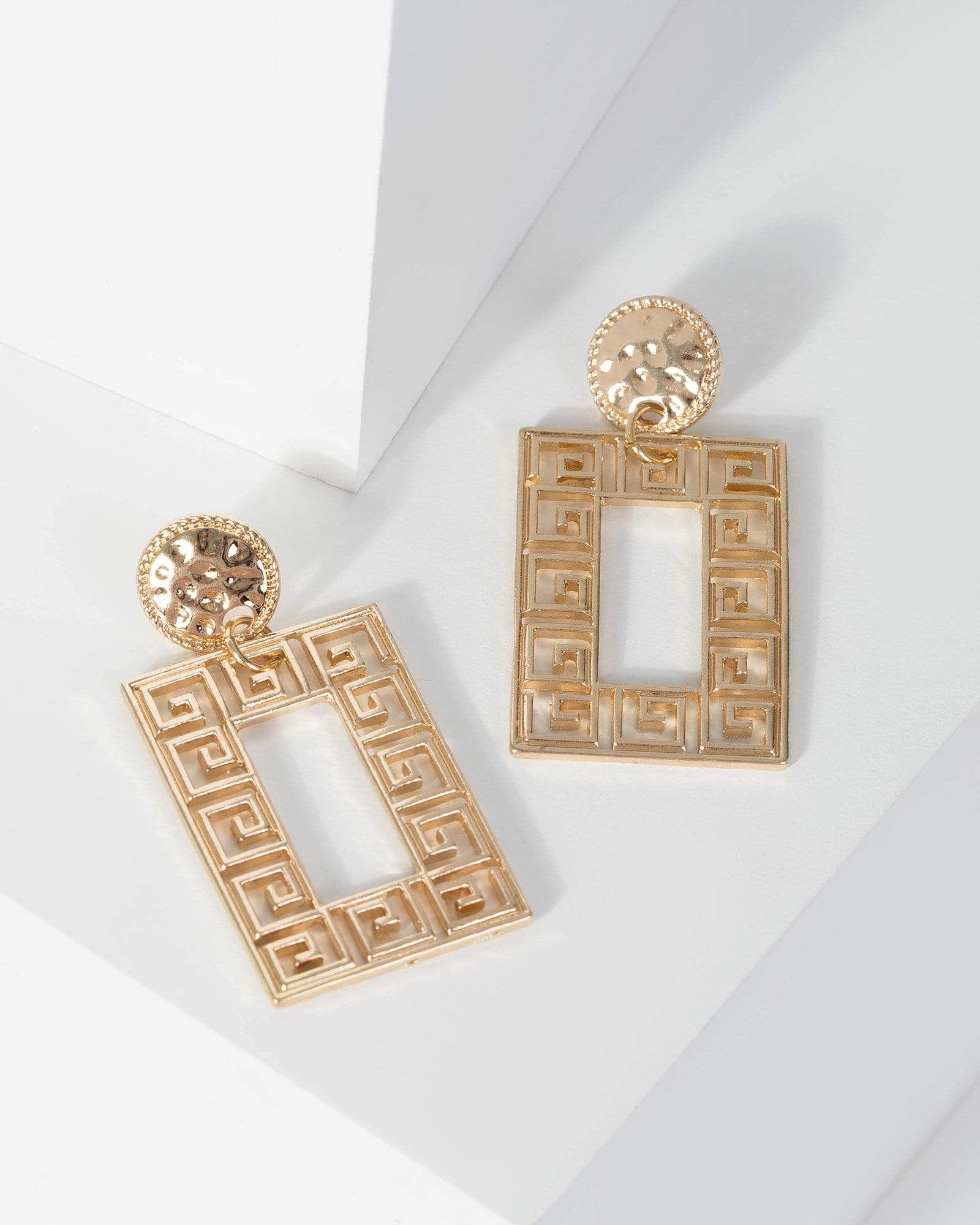 Gold Cut Out Detail Square Earrings sold by Collete Hayman