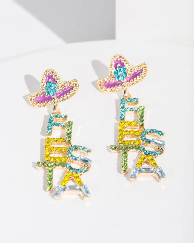 Multi Colour Hat And Fiesta Drop Earrings sold by Collete Hayman