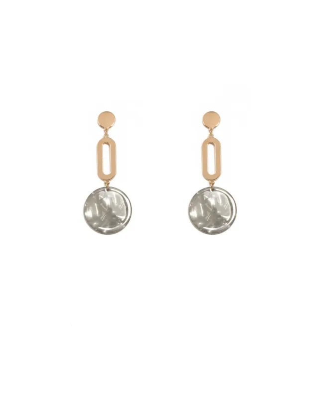 Grey Gold Tone Acrylic Drop Statement Earrings sold by Collete Hayman