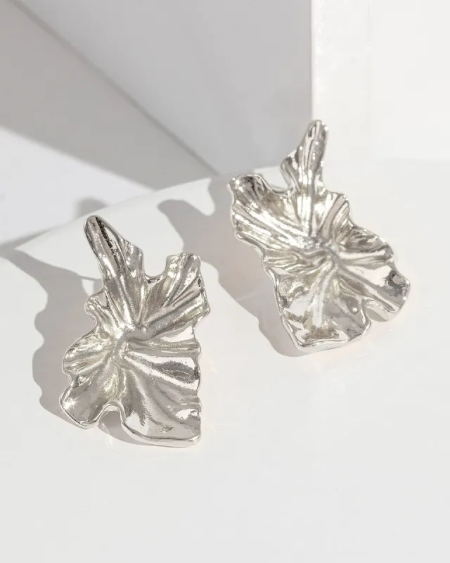 Silver Crushed Metal Statement Stud Earrings sold by Collete Hayman