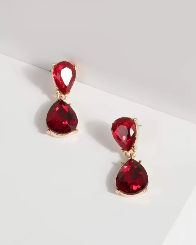 Red Pear Stone Drop Earrings sold by Collete Hayman
