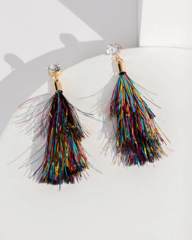 Multi Colour Triple Layer Tinsel Drop Earrings made by Collete Hayman