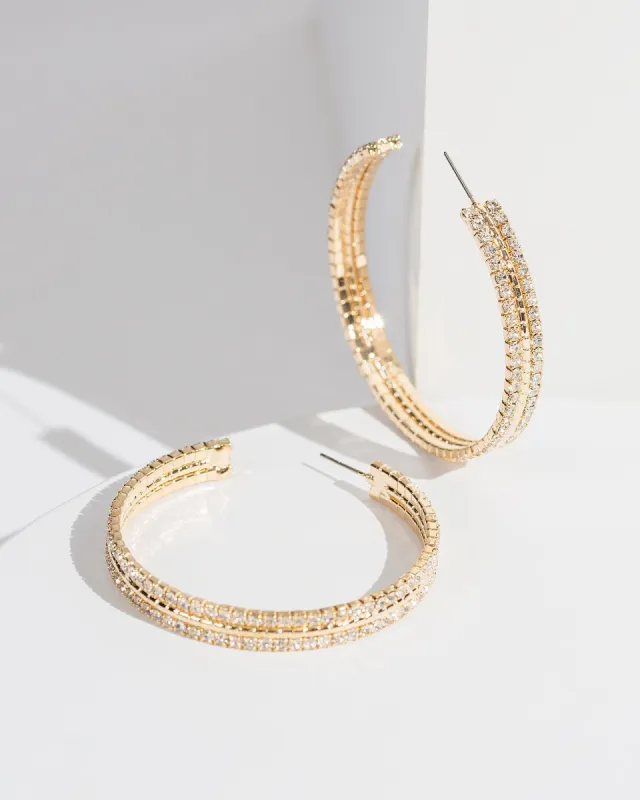 Gold Double Row Crystal Hoop Earrings sold by Collete Hayman