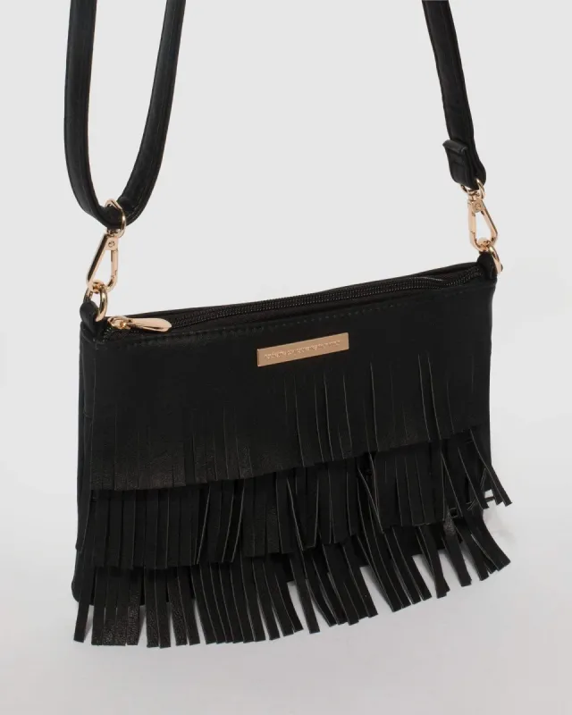 Black Raine Fringe Crossbody Bag sold by Collete Hayman
