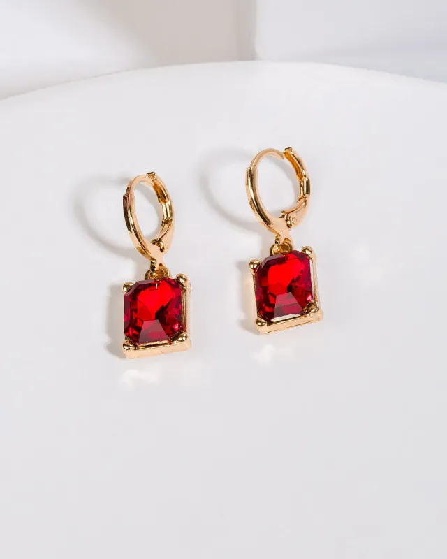 Red Rectangle Stone Huggie Earrings sold by Collete Hayman