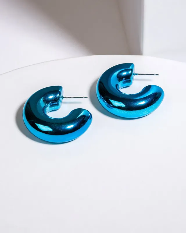 Blue Chunky Huggie Hoop Earrings sold by Collete Hayman