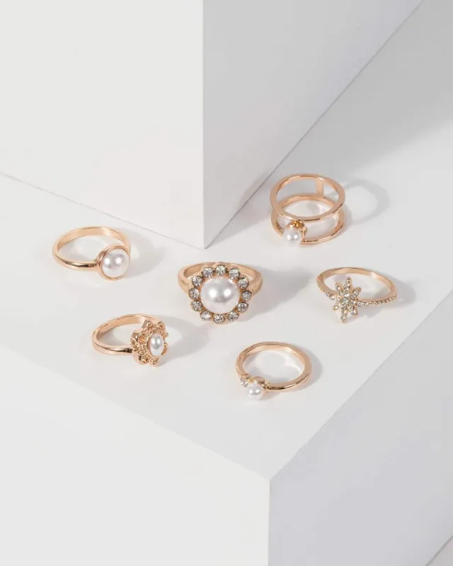 Gold Pearl Diamante Ring Multi Pack sold by Collete Hayman