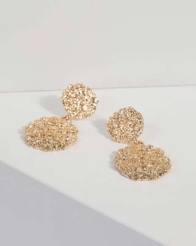 Gold Textured Round Drop Earrings sold by Collete Hayman