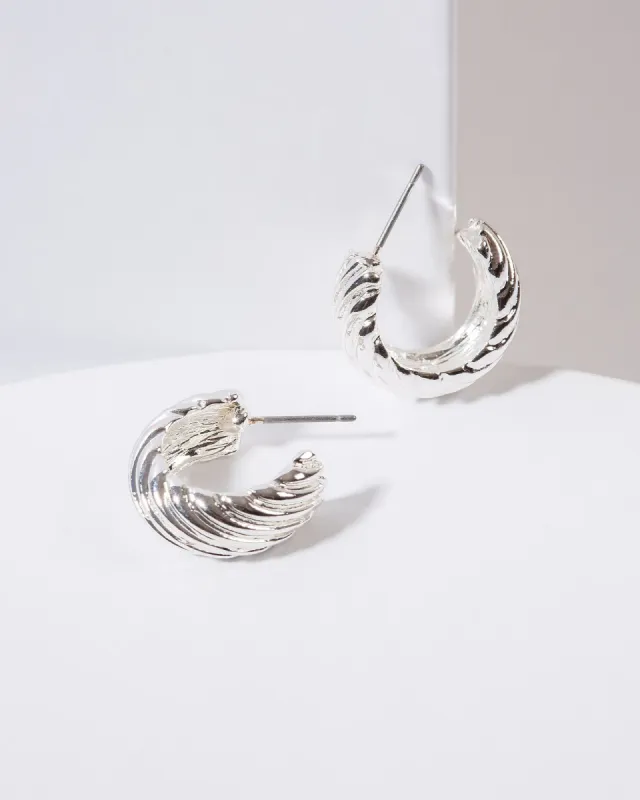 Silver Twisted Textured Small Hoop Earrings sold by Collete Hayman