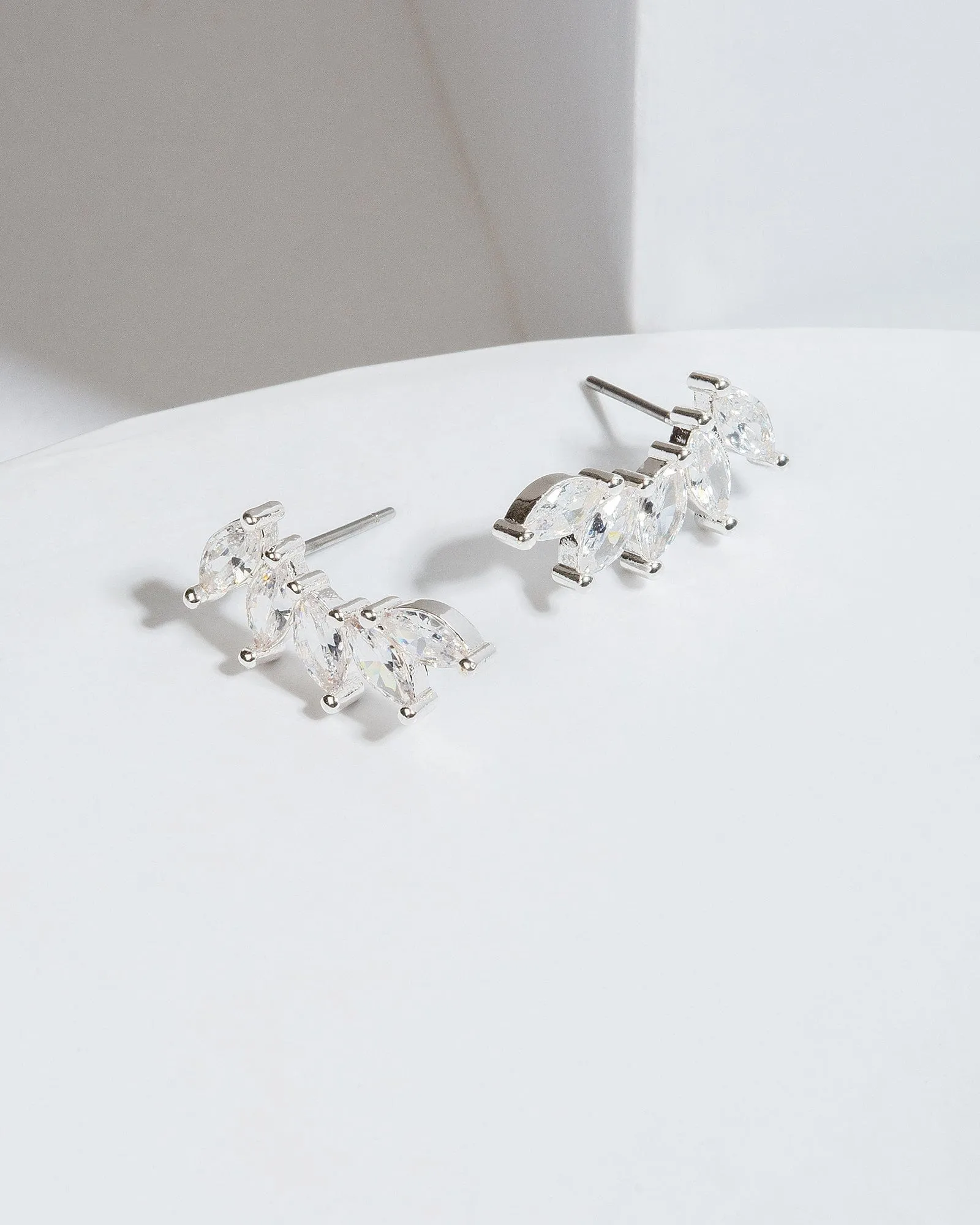 Silver Cubic Zirconia Crystal Leaves Stud Earrings sold by Collete Hayman