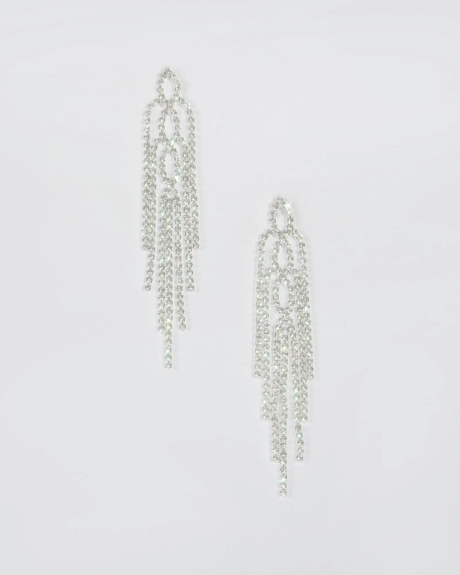Silver Diamante Chain Tassel Statement Earrings sold by Collete Hayman