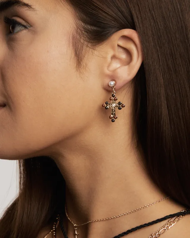 Multi Colour Pearl Cross Earrings sold by Collete Hayman