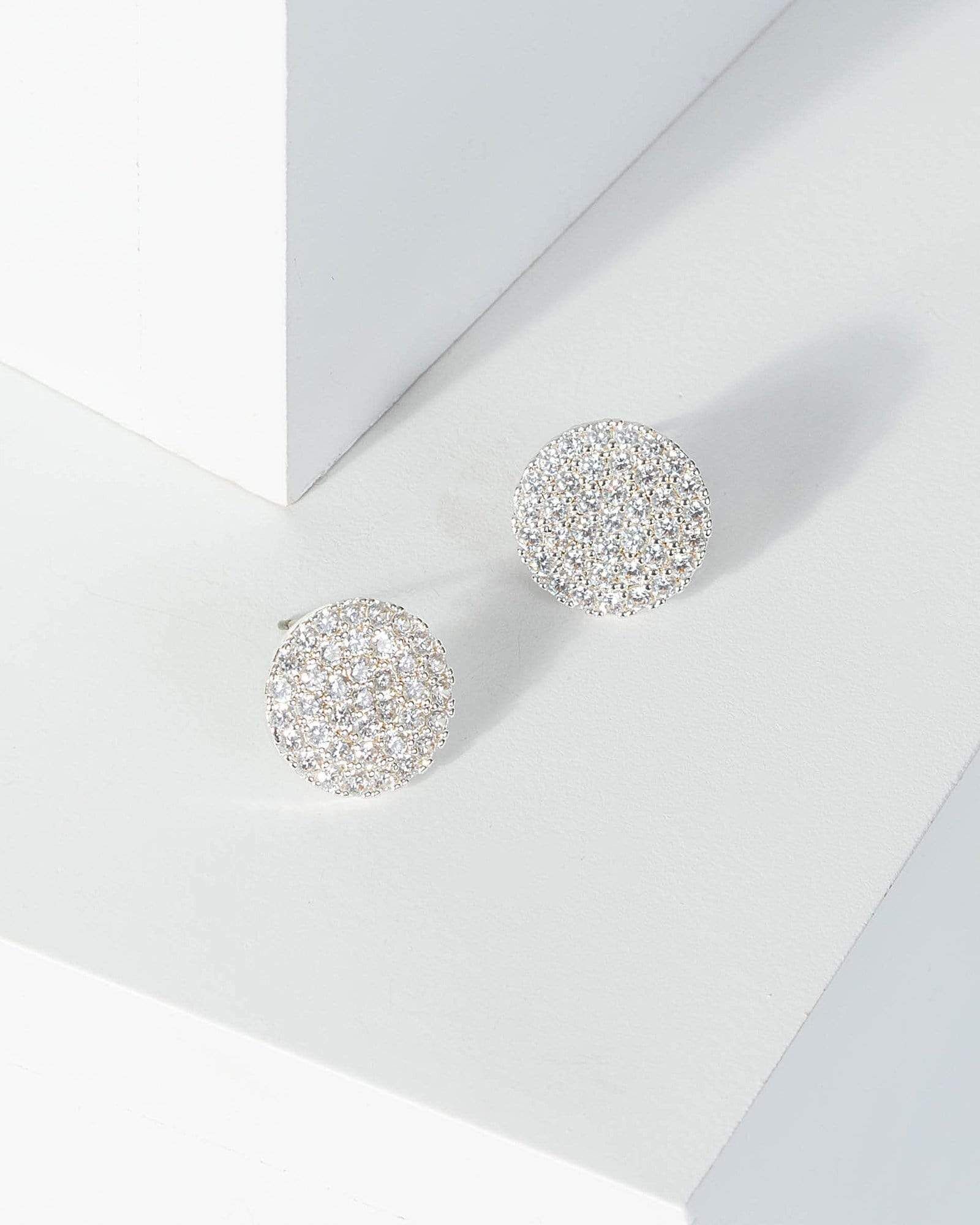 Silver Cubic Zirconia Pave Disc Stud Earrings sold by Collete Hayman