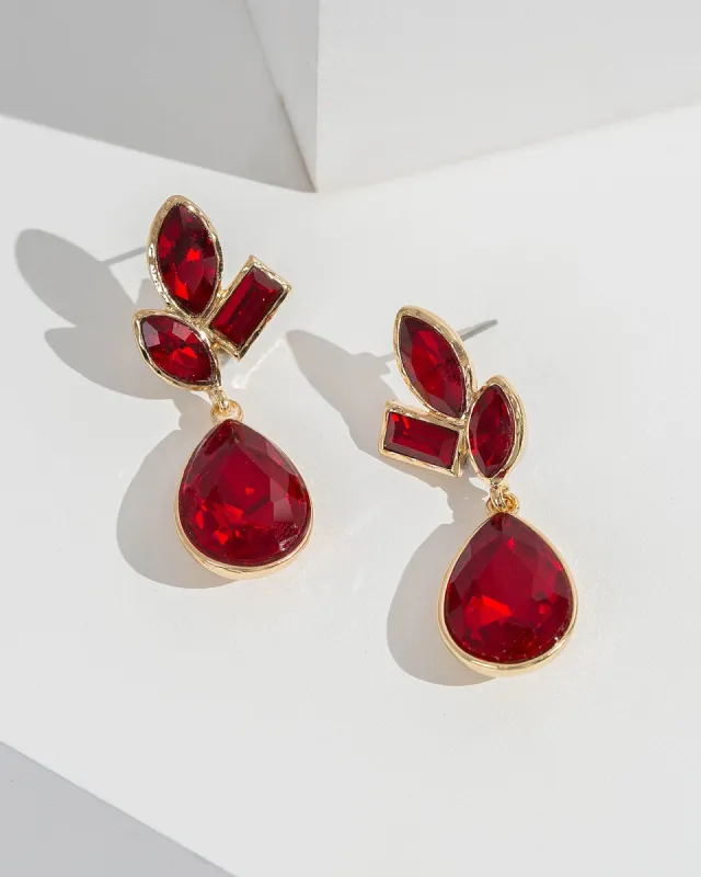 Red Mixed Crystal Cluster Drop Earrings sold by Collete Hayman