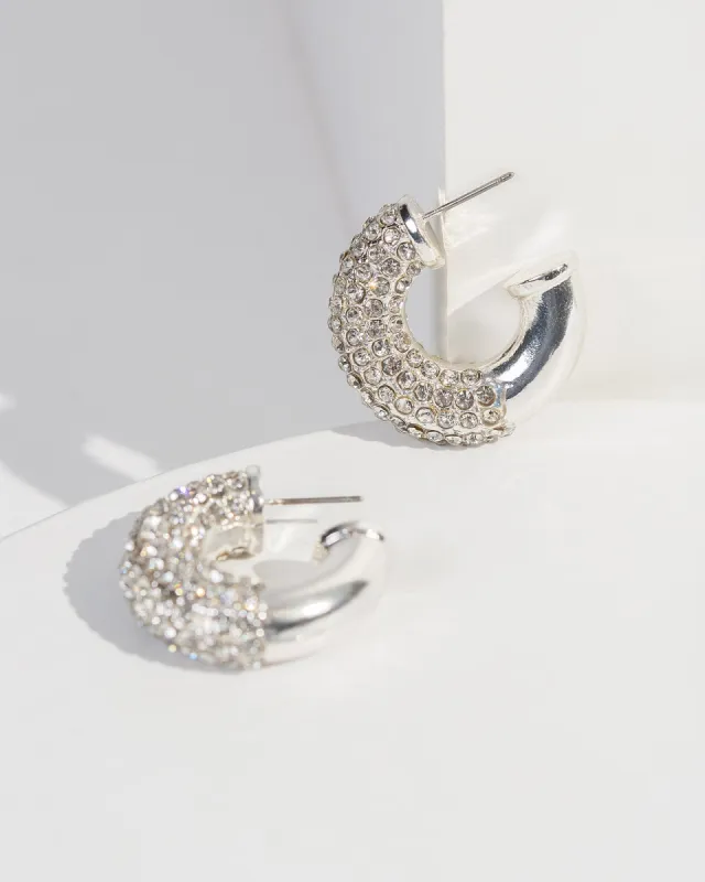 Silver Chunky Pave Hoop Earrings sold by Collete Hayman