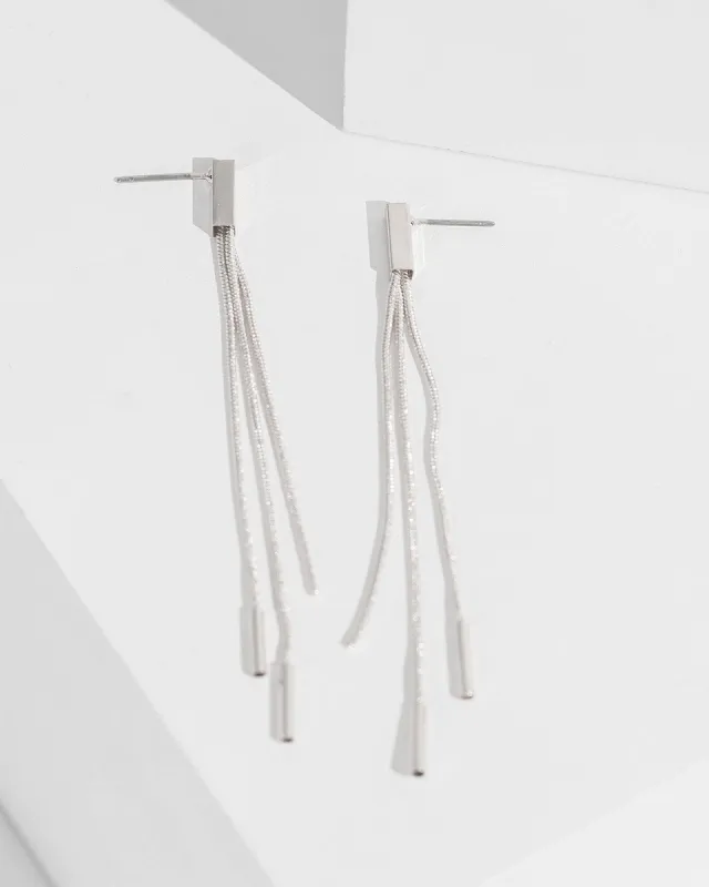Silver Tassel Drop Metal Bar Earrings sold by Collete Hayman
