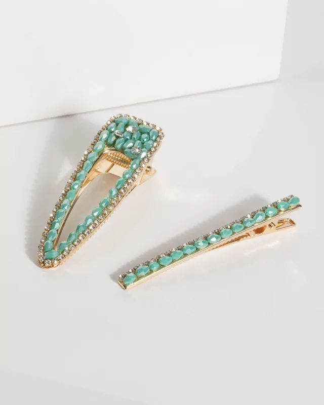 Green Beaded Hair Clip Pack sold by Collete Hayman