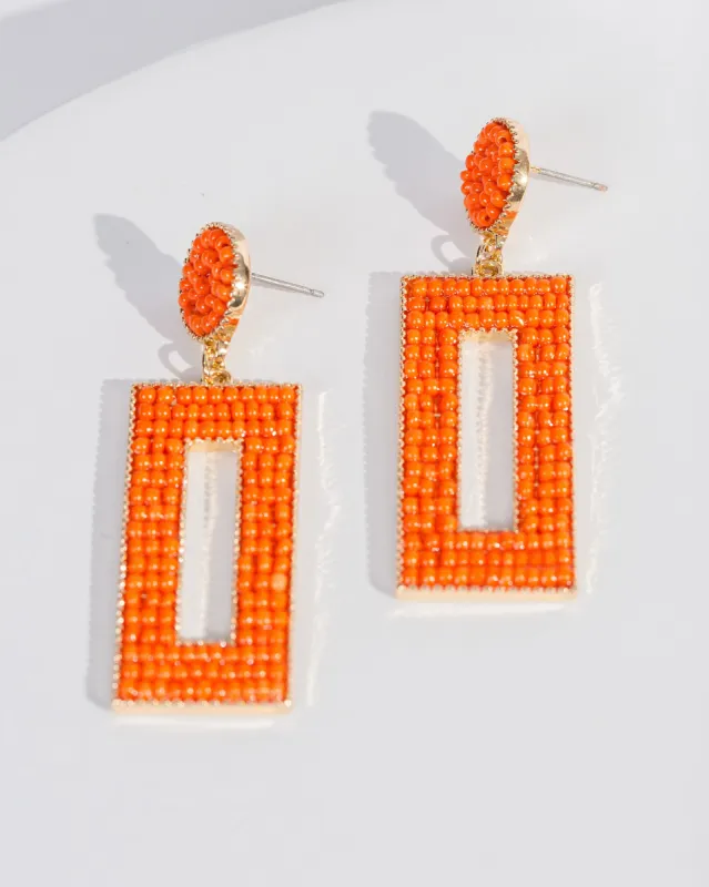 Orange Beaded Rectangle Earrings sold by Collete Hayman