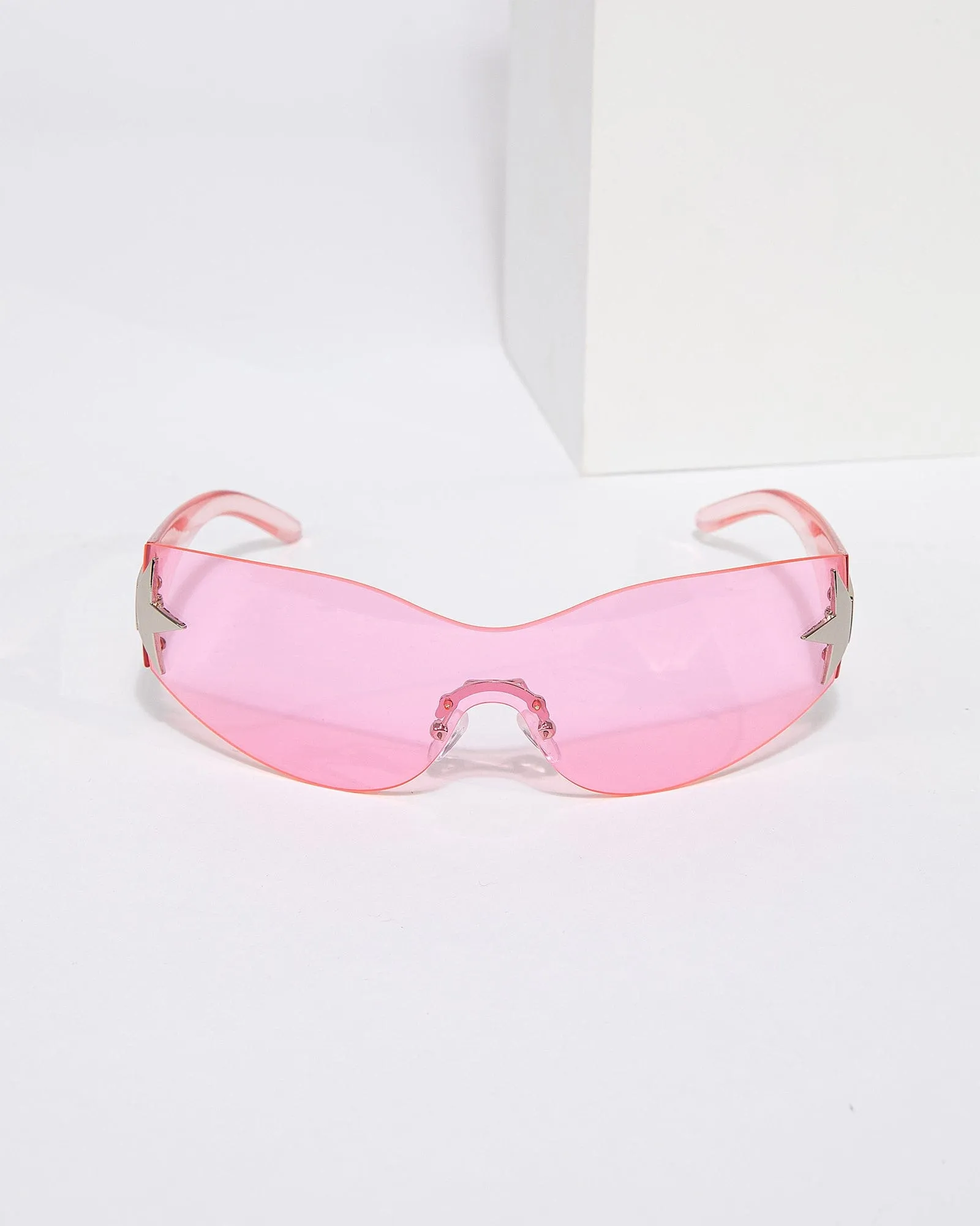 Pink Rimless Wrap Around Star Sunglasses sold by Collete Hayman