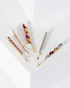 Multi Colour 5 Pack Thin Crystal And Pearl Hair Slides sold by Collete Hayman