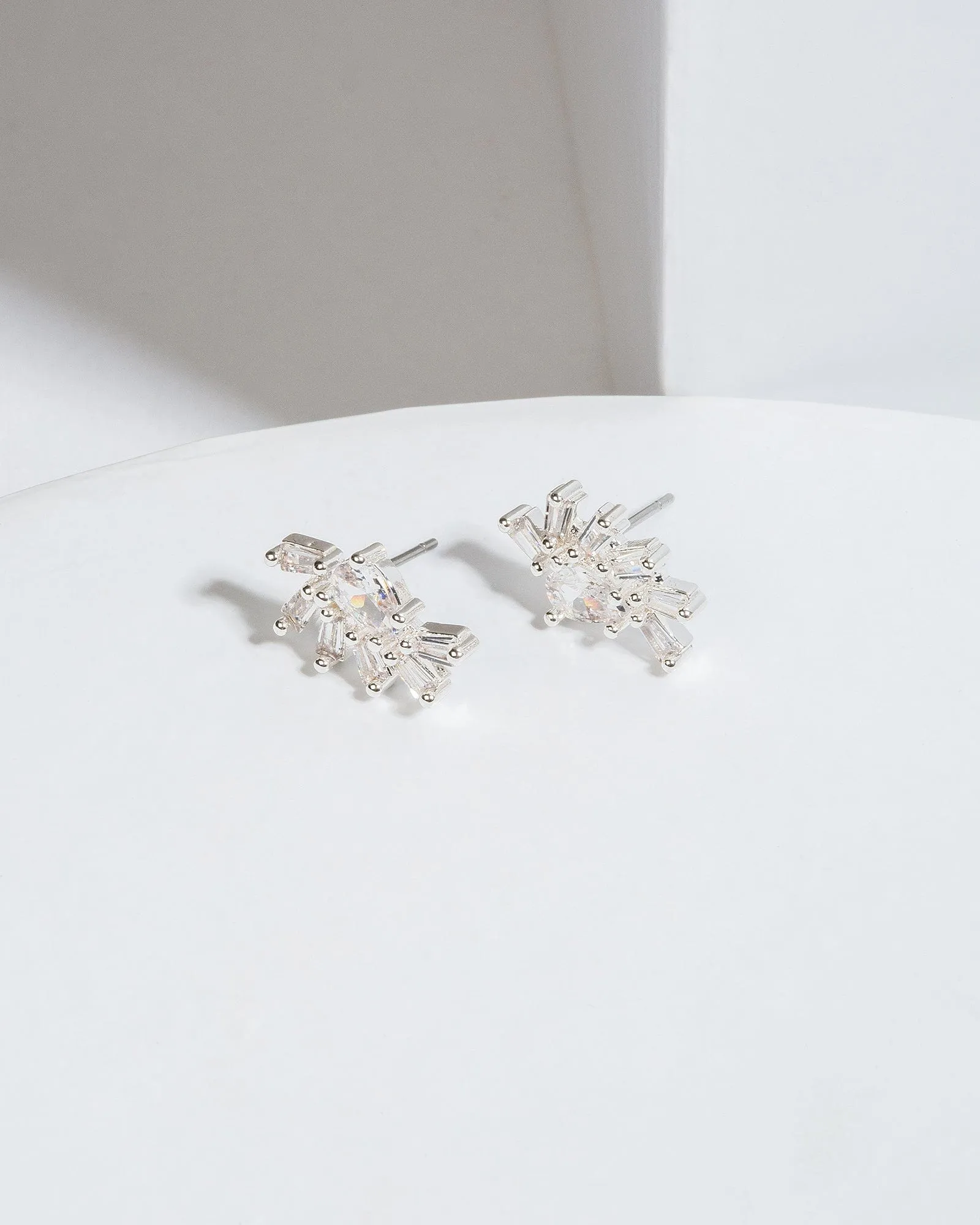 Silver Cubic Zirconia Fanned Crystal Stud Earrings sold by Collete Hayman