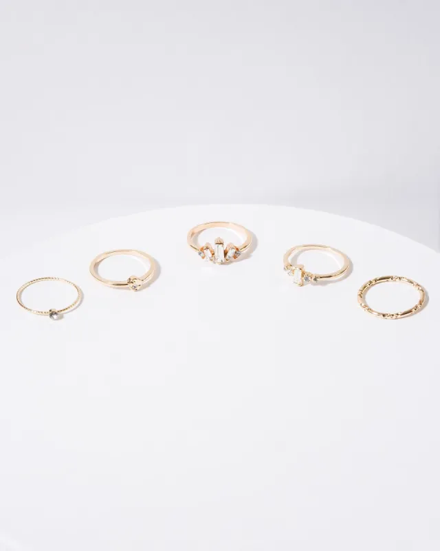 Gold 5 Pack Multi Crystal Rings sold by Collete Hayman