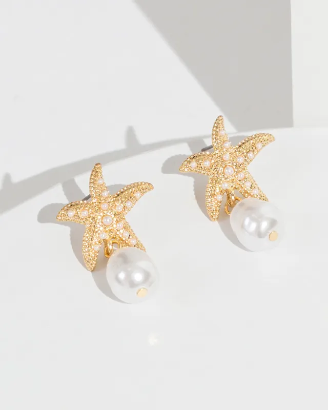 White Starfish Drop Earrings sold by Collete Hayman
