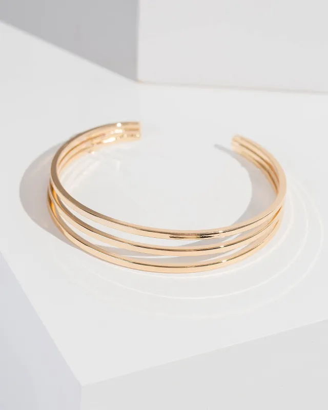 Gold Triple Row Cuff Bracelet sold by Collete Hayman