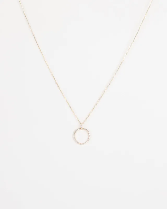 Gold Cubic Zirconia Circle and Bar Necklace sold by Collete Hayman