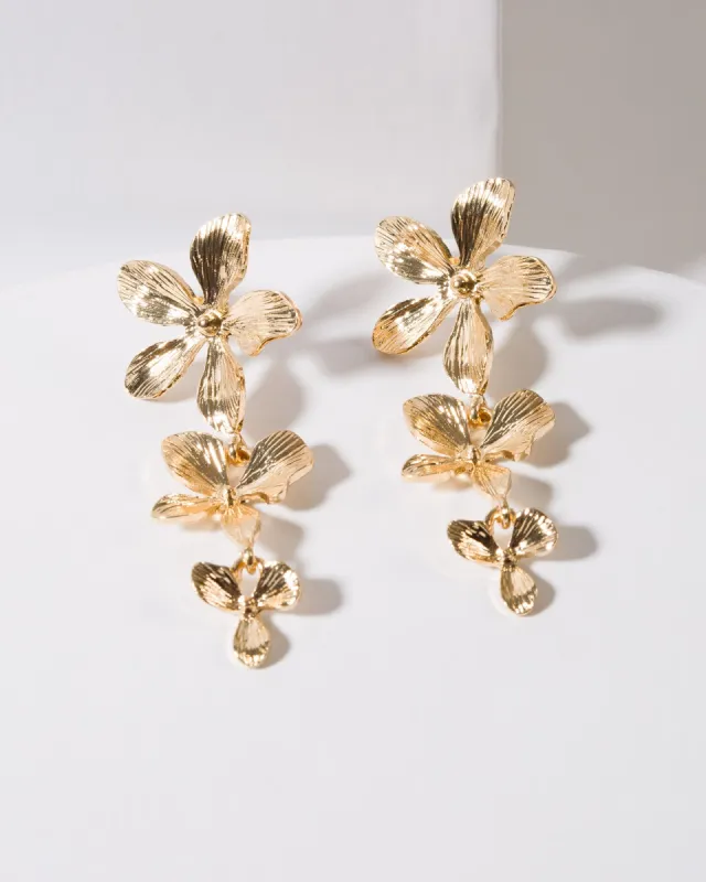 Gold Mixed Flower Chain Drop Earrings sold by Collete Hayman