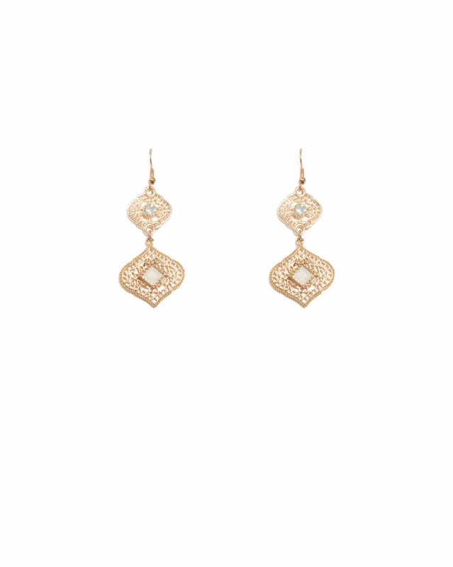Iridescent Gold Tone Filigree Stone Drop Earrings sold by Collete Hayman