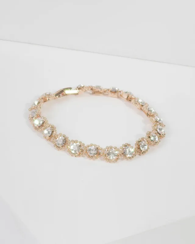 Gold Cubic Zirconia Round Linked Bracelet sold by Collete Hayman