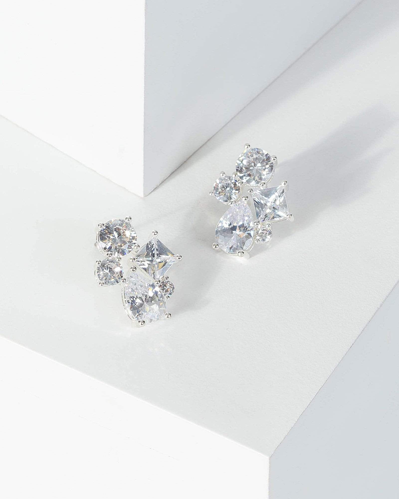 Silver Cubic Zirconia Multi Shapes Crystal Stud Earrings sold by Collete Hayman