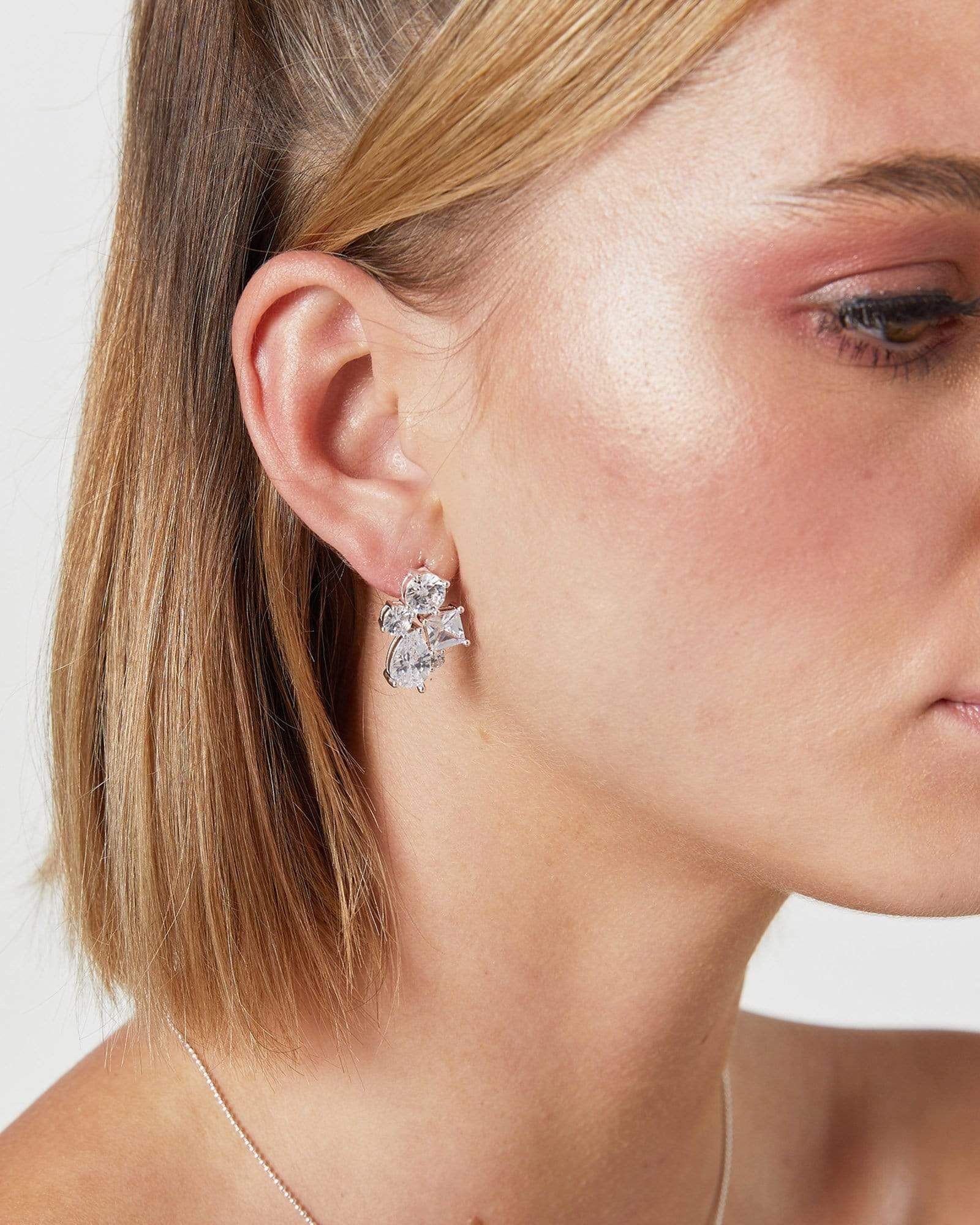 Silver Cubic Zirconia Multi Shapes Crystal Stud Earrings sold by Collete Hayman product image thumbnail 2