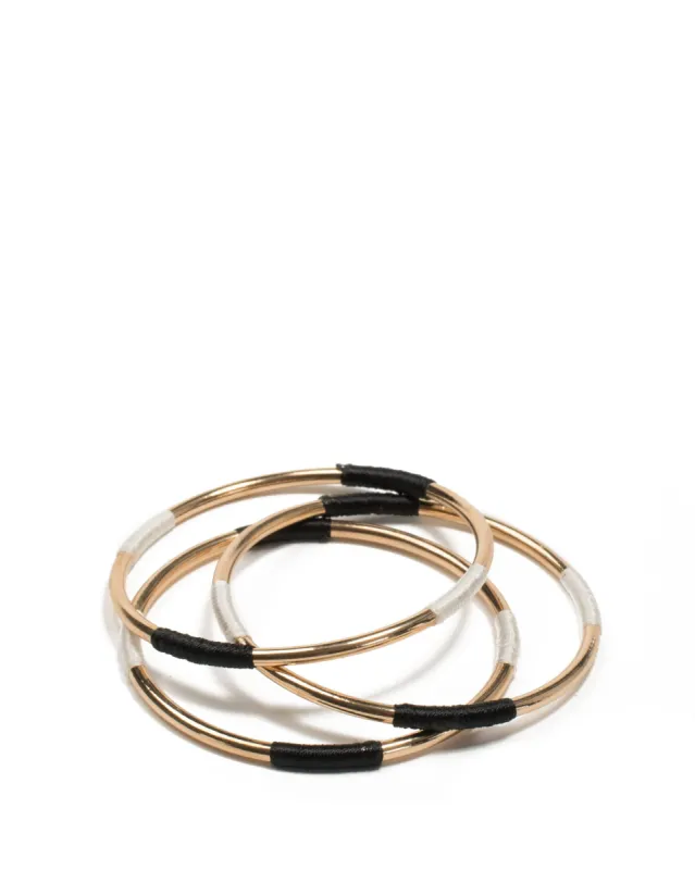 Black Gold Tone Fabric Wrap Bangles Pack sold by Collete Hayman