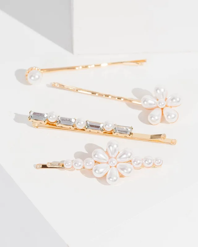 Pearl 4 Pack Flower Detail Hair Slides sold by Collete Hayman