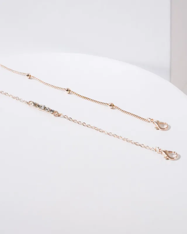 Rose Gold 2 Pack Crystal Chain Bracelet sold by Collete Hayman