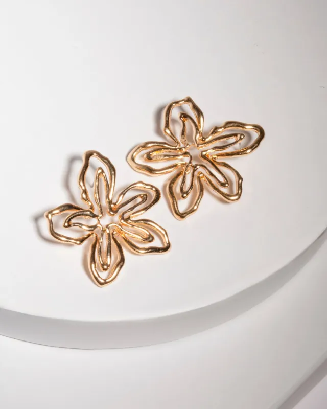 Gold Double Flower Statement Earrings sold by Collete Hayman