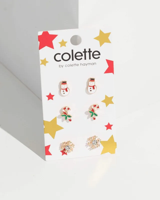 3 Pack Snowman And Candy Cane Stud Earrings sold by Collete Hayman