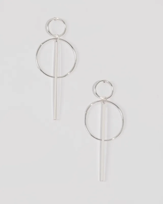 Silver Tone Circle Fine Bar Drop Earrings sold by Collete Hayman