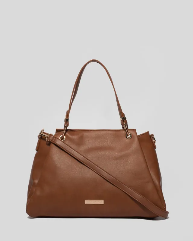 Tan Larisa Pleated Tote Bag sold by Collete Hayman