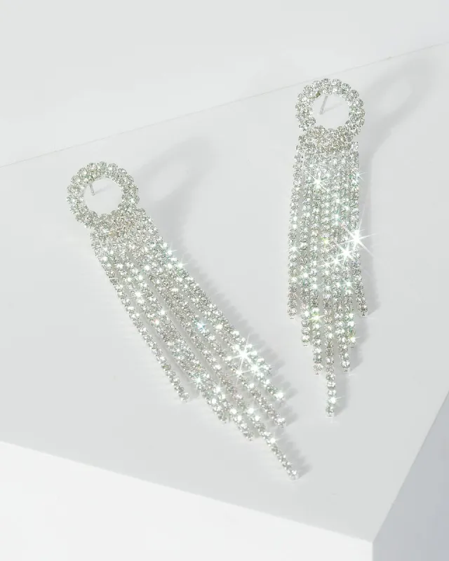 Thin Diamante Tassel Detail Drop Earring sold by Collete Hayman