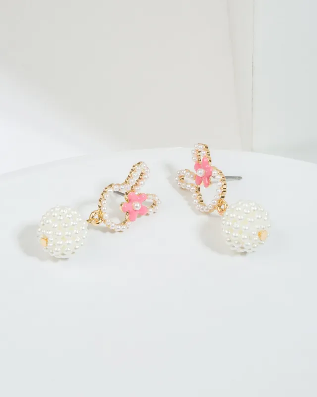 Pearl Bunny Face Beaded Drop Earrings sold by Collete Hayman