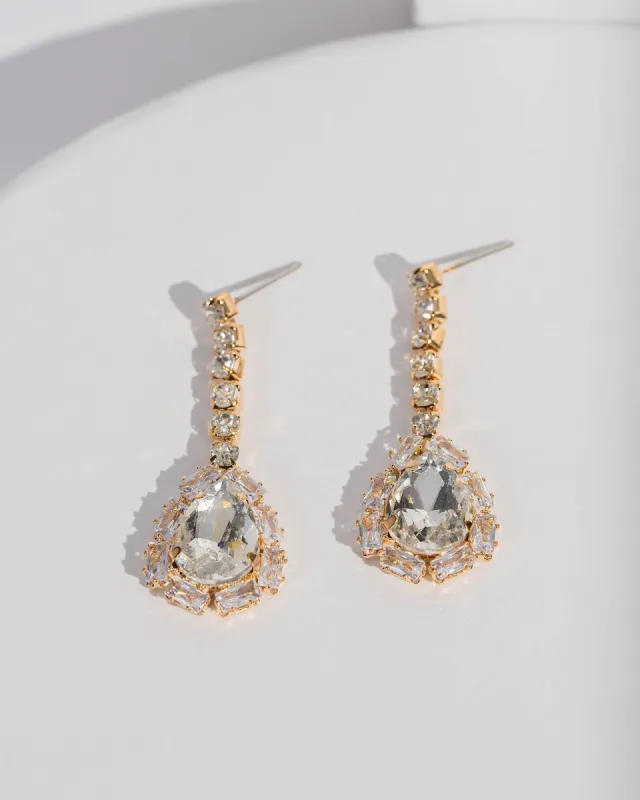 Gold Long Crystal Teardrop Earrings sold by Collete Hayman