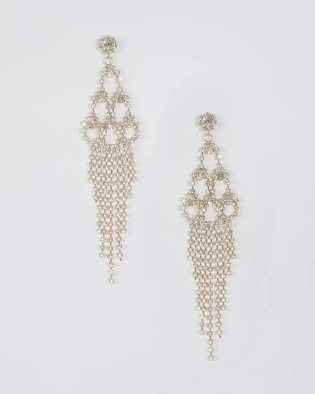 Gold Diamante Chain Tiered Statement Earrings sold by Collete Hayman