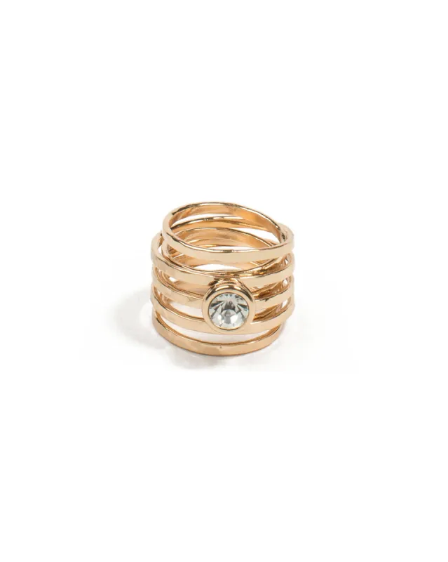 Round Diamante Multi Row Gold Ring - Medium sold by Collete Hayman