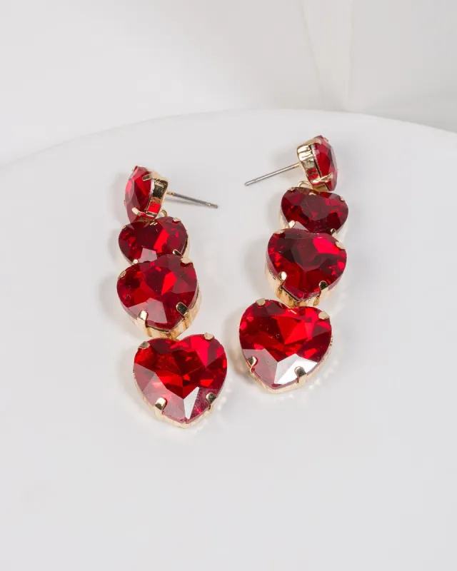 Red Multi Drop Crystal Love Heart Earrings sold by Collete Hayman
