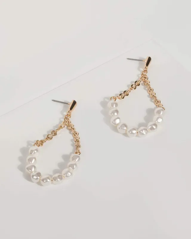 Gold Pearl Half Hoop Chain Earrings sold by Collete Hayman